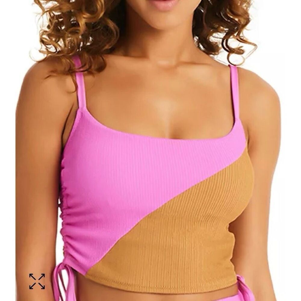 Sanctuary Balancing Act Shirred-Side Cropped Pink Aura Tankini Top Women's XS